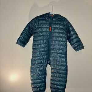 Primary Teal Quilted Puffer One-Piece Footie with Hood